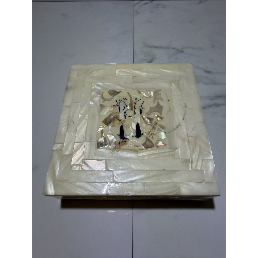 Vintage MCM Set 6 Mother of Pearl Shell Coasters With Matching Box Asian Theme
